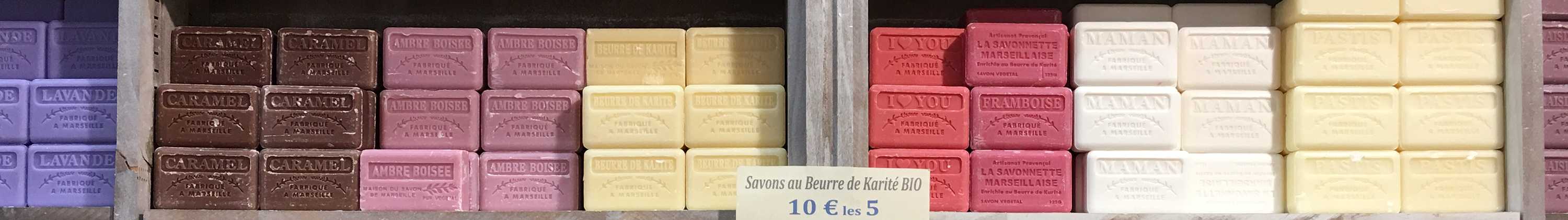 Colorful soaps display in Aix